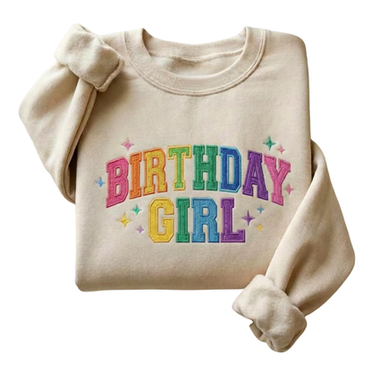 Personalized Birthday Girl Embroidered Sweatshirt, Custom Name Birthday Sweatshirt 2D1305