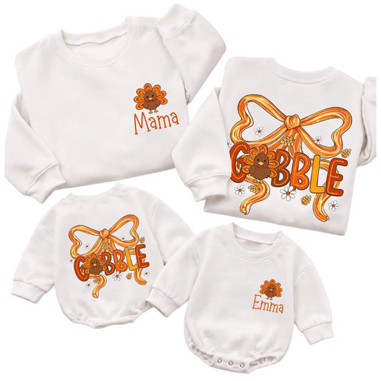 Custom Gobble Turkey Family Matching Sweatshirt, Personalized Thanksgiving Sweatshirt Family ET1605