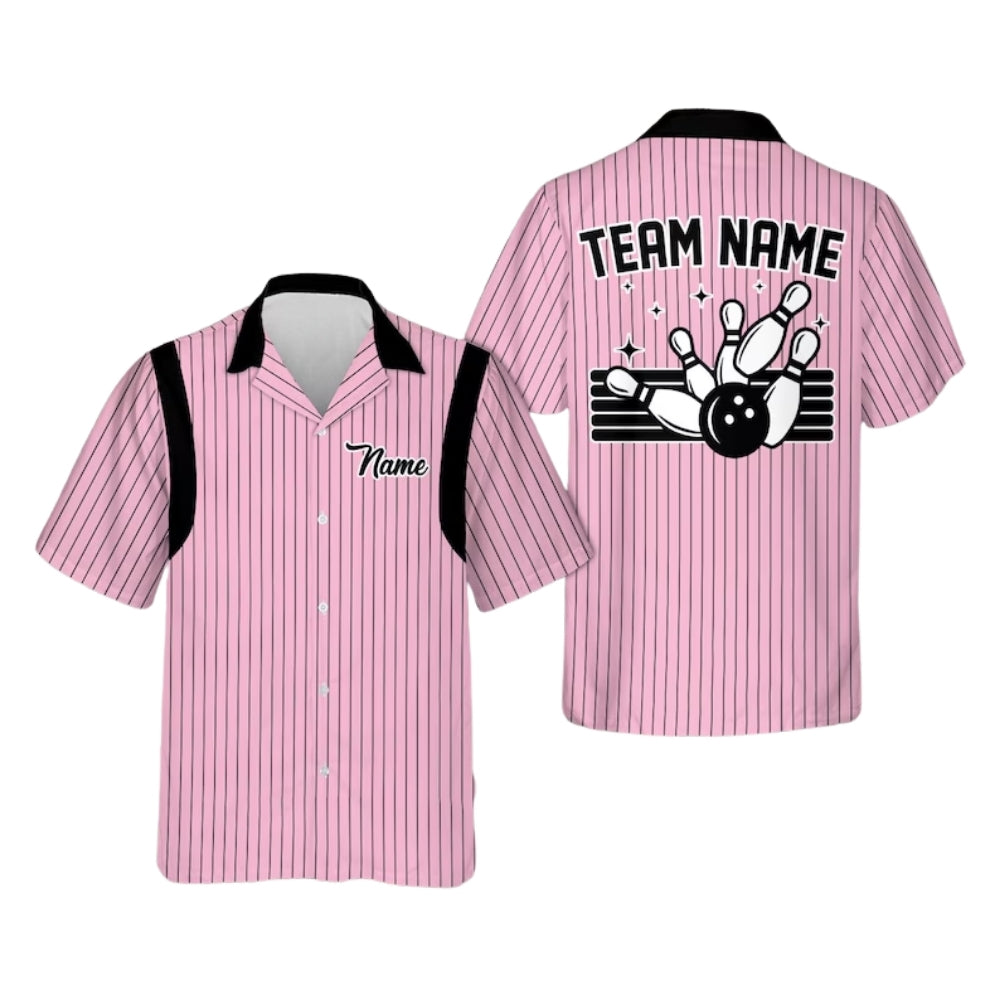 Custom Retro Pastel Stripe Bowling Hawaiian Shirt Mens, Custom Team Retro Bowling Shirts BE0125