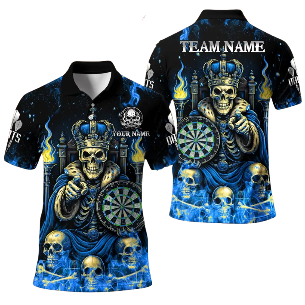 Custom King Skull Dart Polo Shirt For Men, Custom Skull Darts Team Shirts DE0005