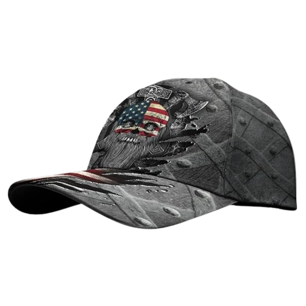 Viking Skull American Flag Baseball Cap,  Skull Lover 3D Printed Hats CP0474