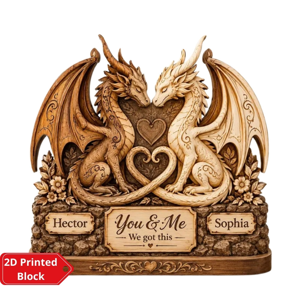 Custom Dragon Couple Wedding Layer Wooden Plaque, Custom Dragon Wedding Keepsake Wooden Block WD0956