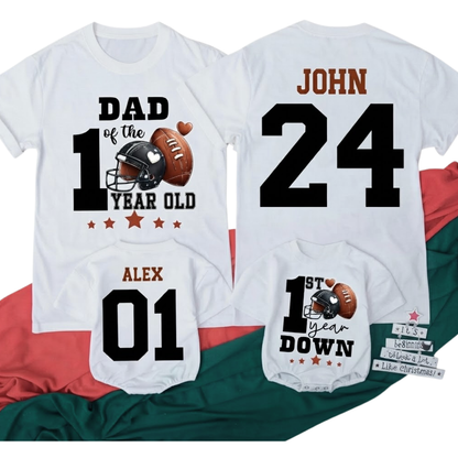 1st Year Down Personalized Football Birthday Family Matching T Shirt, Custom First Birthday Football Family Shirts ET1528