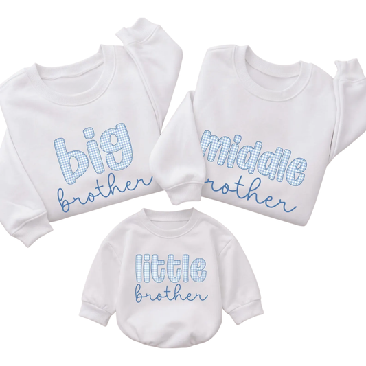 Big Middle Little Brother Blue Gingham Matching Sweatshirt, Brother Sibling Sweatshirt Matching ET1606