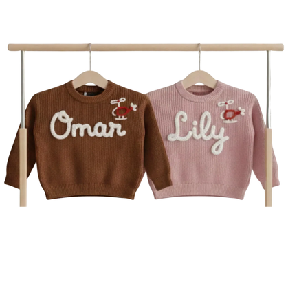 Custom Helicopter Baby Embroidered Knit Sweater, Custom Airplane Baby Sweatshirt With Name BB0802