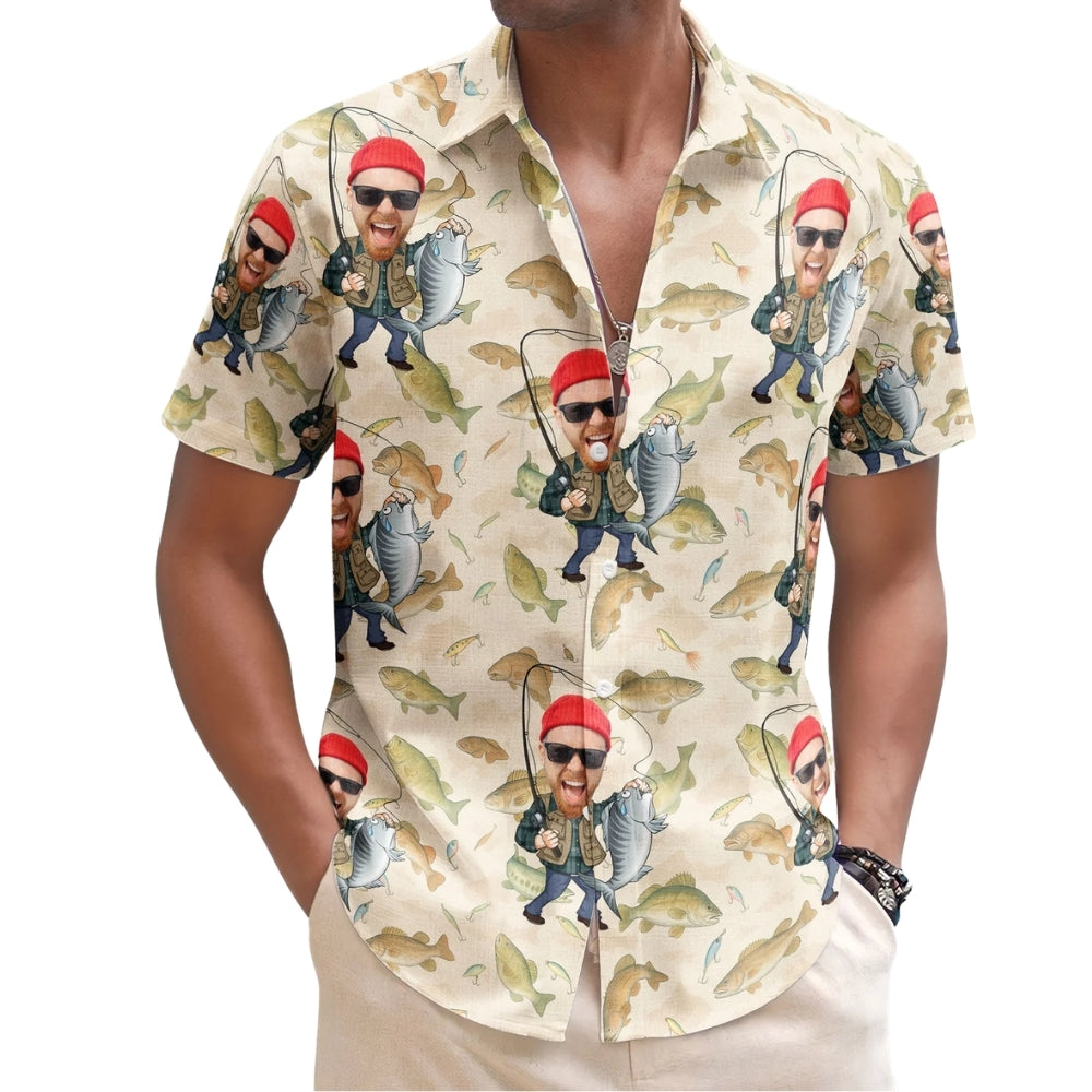 Custom Face Fishing Hawaiian Shirt For Men, Custom Fishing Lover Hawaiian Shirt With Photo HE0592