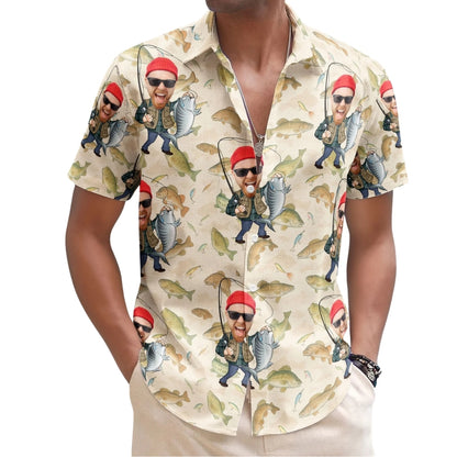 Custom Face Fishing Hawaiian Shirt For Men, Custom Fishing Lover Hawaiian Shirt With Photo HE0592