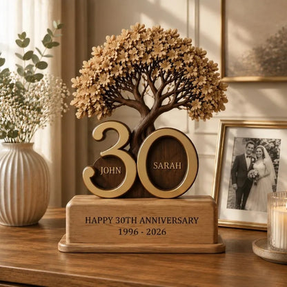 30th Wedding Anniversary Custom Tree Wooden Block With Couple Name, Custom Pearl Wedding Anniversary Plaque Wooden WD0790