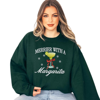 Merrier With A Margarita Sweatshirt, Christmas Margarita Sweatshirt 2D0352