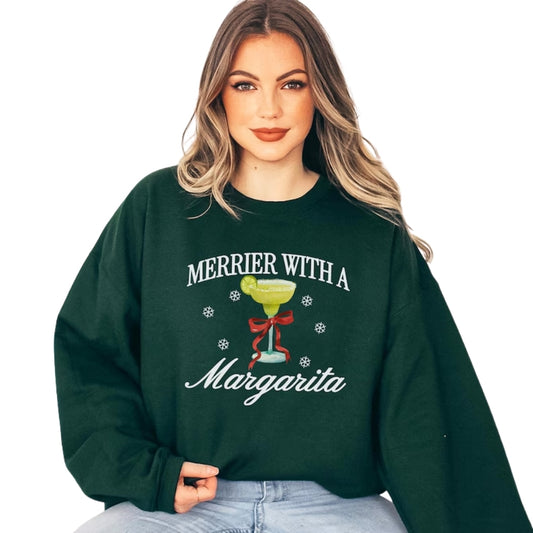 Merrier With A Margarita Sweatshirt, Christmas Margarita Sweatshirt 2D0352