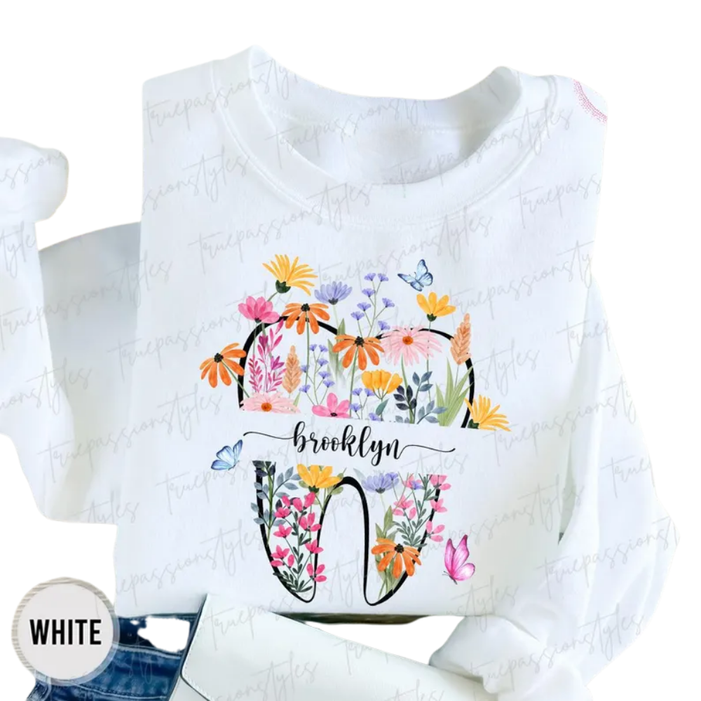 Personalized Floral Tooth Sweatshirt With Name, Custom Dental Assistant Sweatshirt 2D0902