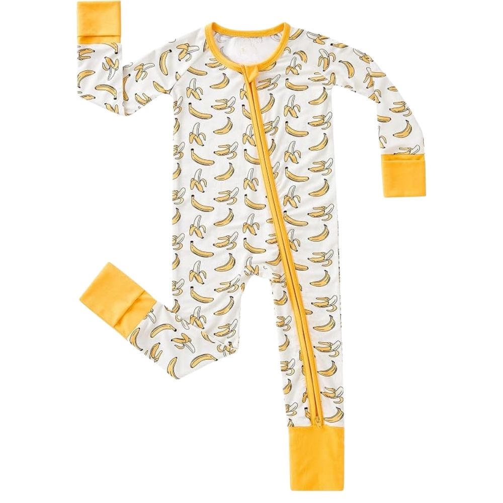 Banana Baby Convertible Zippy Romper Yellow White, Banana Fruits Baby Romper Convertible BB0397