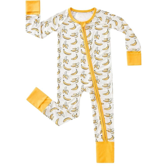 Banana Baby Convertible Zippy Romper Yellow White, Banana Fruits Baby Romper Convertible BB0397