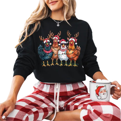 Сute Christmas Chickens Sweatshirt, Womens Christmas Chicken Sweatshirt 2D0573