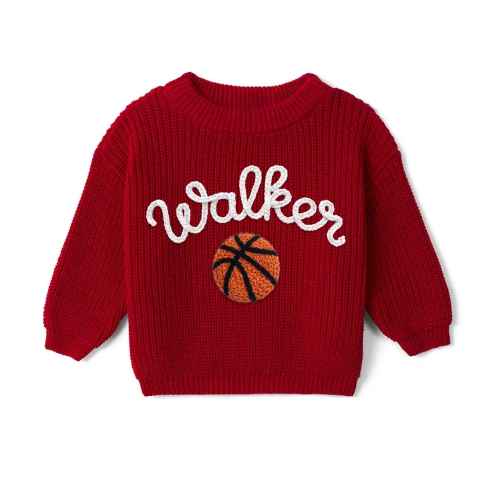 Personalized Basketball Baby Embroidered Knit Sweater, Custom Basketball Baby Sweatshirt BB0764