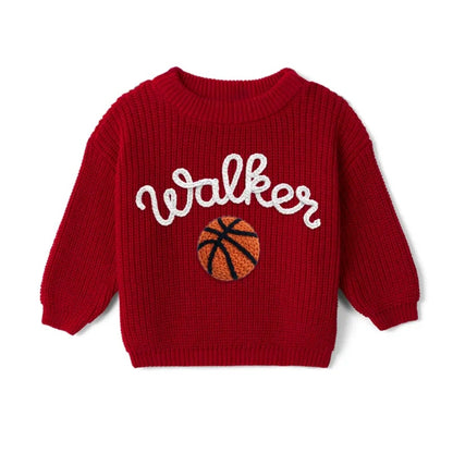 Personalized Basketball Baby Embroidered Knit Sweater, Custom Basketball Baby Sweatshirt BB0764
