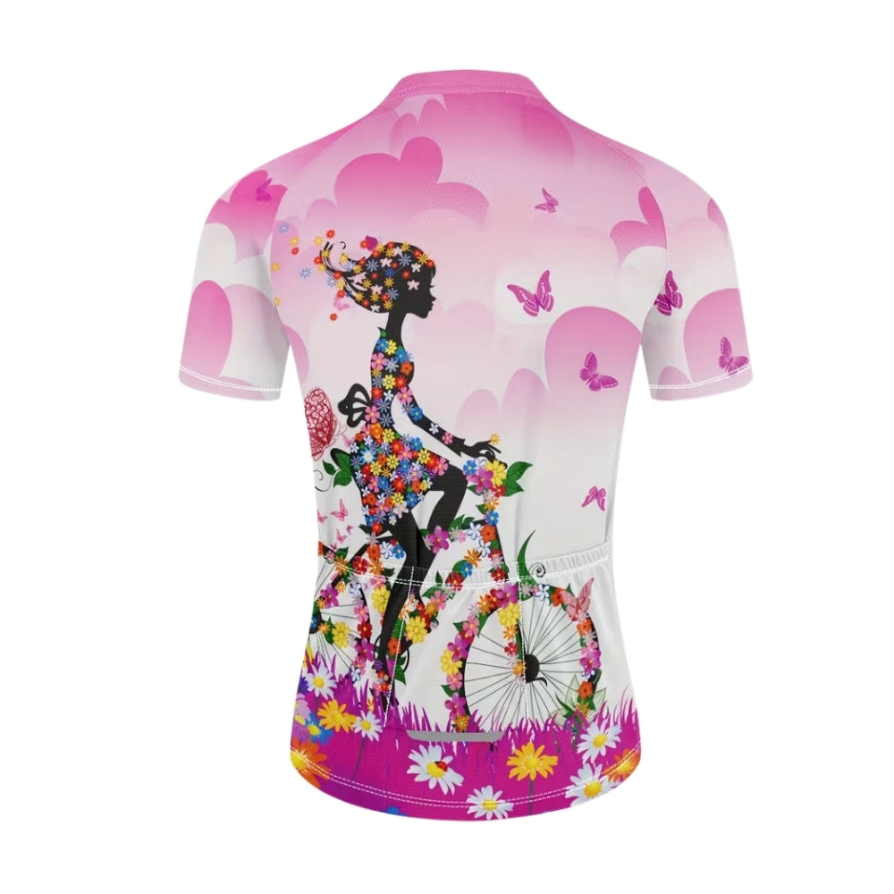 Floral Bicycle Women's Cycling Short Sleeve Jersey, Floral Cycling Jersey For Women CE0022