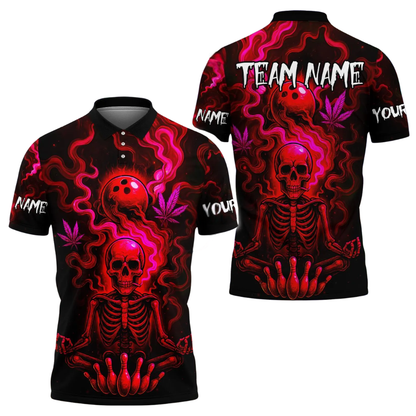 Custom Skeleton Mens Green Bowling Polo Shirt, Custom Skull Bowling Team Shirts BE0192