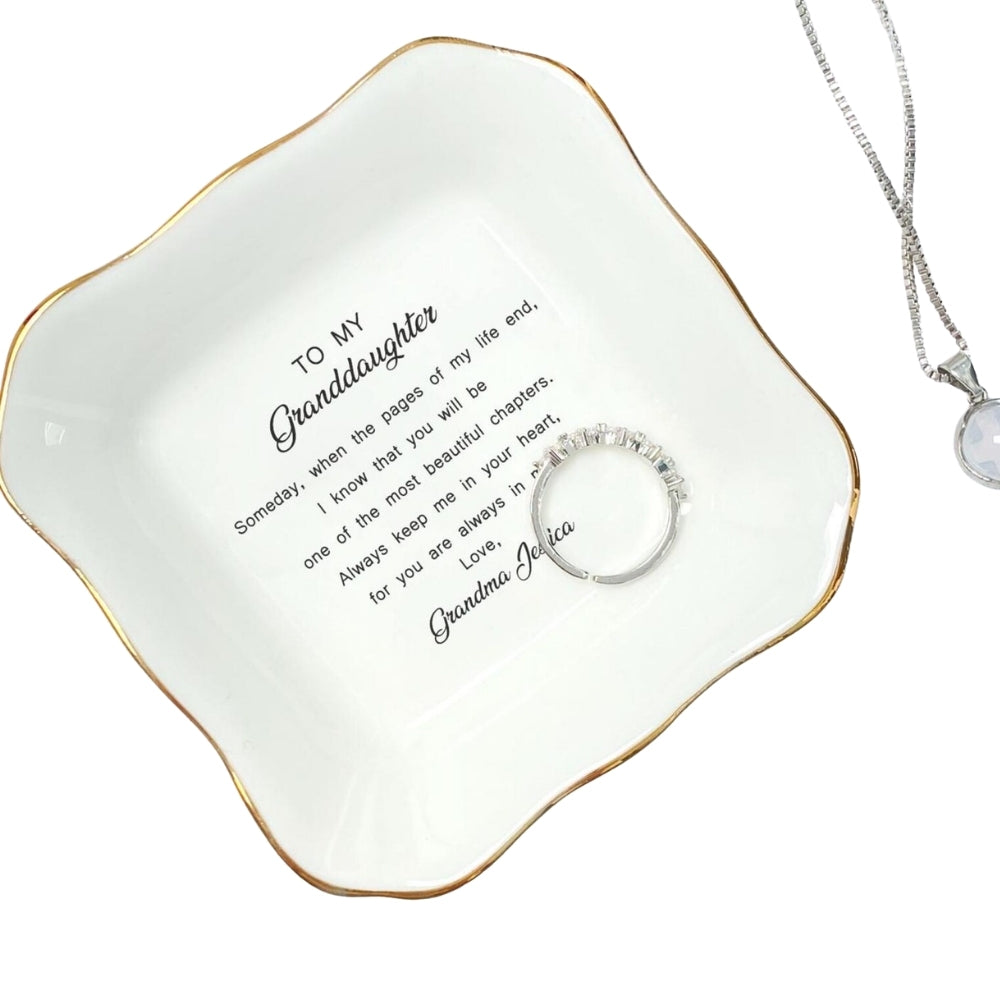 To My Granddaughter Personalized Wedding Jewelry Dish From Grandmother, Custom Ring Dish For Granddaughter WD0312
