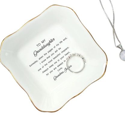 To My Granddaughter Personalized Wedding Jewelry Dish From Grandmother, Custom Ring Dish For Granddaughter WD0312