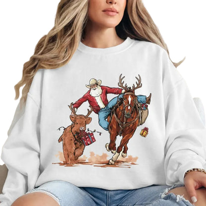 Western Cowboy Santa Christmas Sweatshirt, Western Xmas Sweatshirt 2D0686