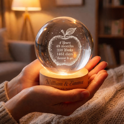 4 Years 48 Months 208 Weeks 1461 Days Forever To Go Custom Crystal Ball Led Night Light, Custom 4th Wedding Anniversary Night Light WD0904