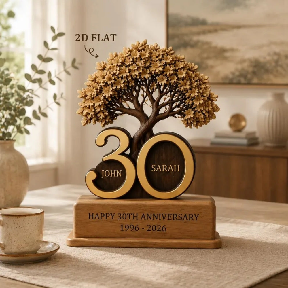 30th Wedding Anniversary Custom Tree Wooden Block With Couple Name, Custom Pearl Wedding Anniversary Plaque Wooden WD0790