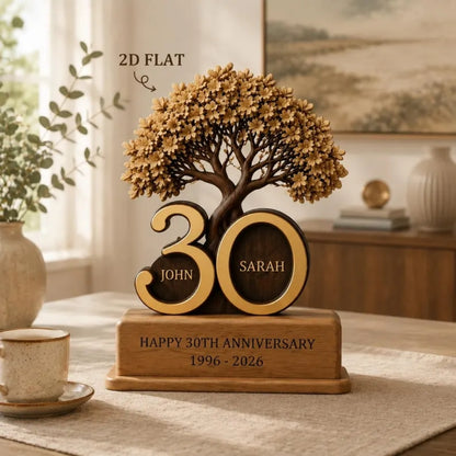 30th Wedding Anniversary Custom Tree Wooden Block With Couple Name, Custom Pearl Wedding Anniversary Plaque Wooden WD0790