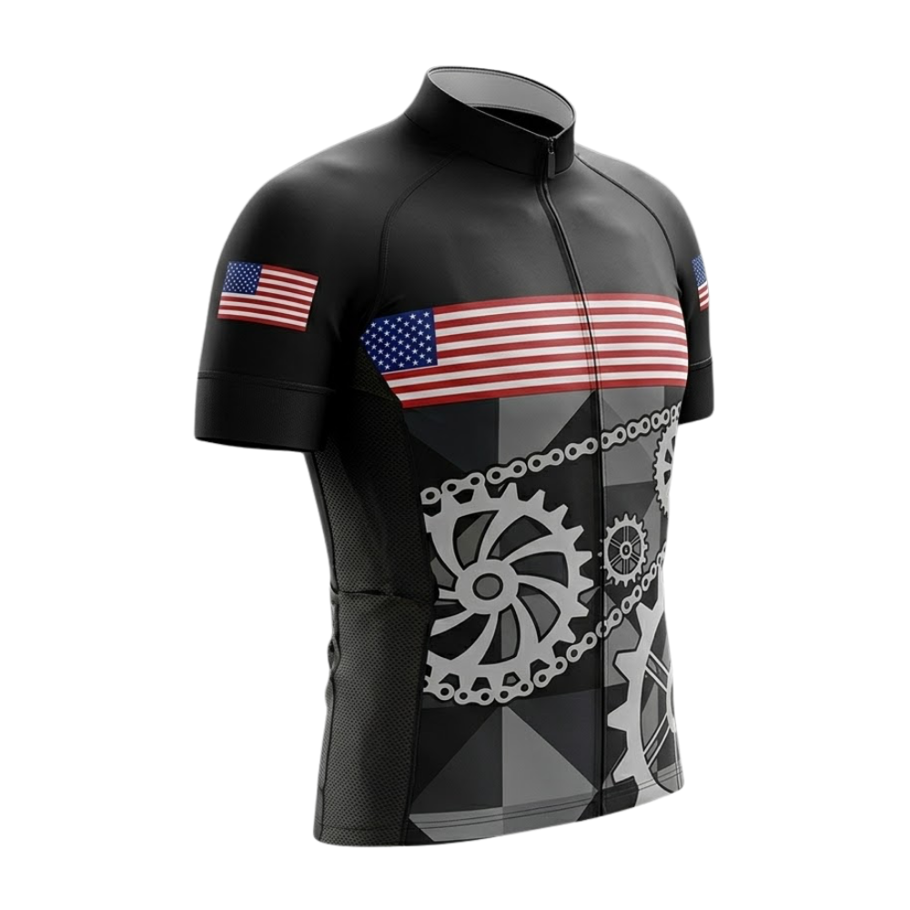 American Flag Gear Cycling Short Sleeve Jersey For Men, Patriotic Cycling Jersey CG0873