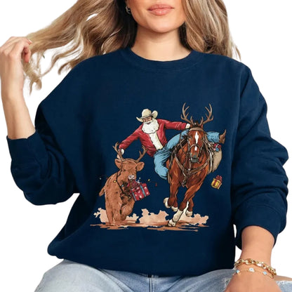 Western Cowboy Santa Christmas Sweatshirt, Western Xmas Sweatshirt 2D0686
