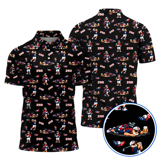 Funny Man 250th Anniversary Golf Polo Shirts For Men, 4th Of July Golf Shirts GZ0260