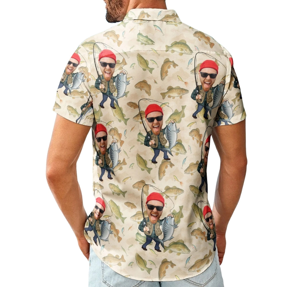 Custom Face Fishing Hawaiian Shirt For Men, Custom Fishing Lover Hawaiian Shirt With Photo HE0592