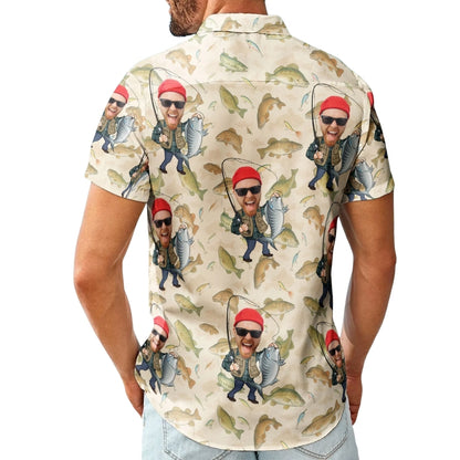 Custom Face Fishing Hawaiian Shirt For Men, Custom Fishing Lover Hawaiian Shirt With Photo HE0592