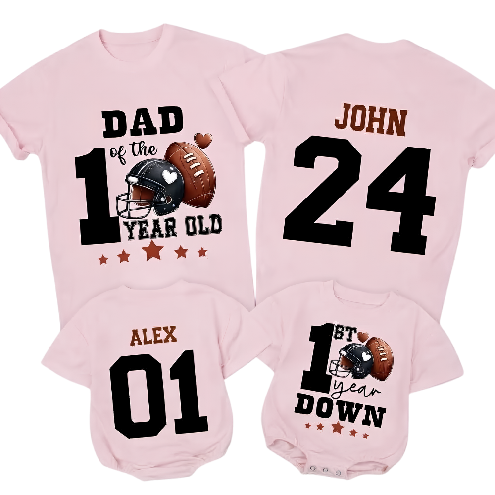 1st Year Down Personalized Football Birthday Family Matching T Shirt, Custom First Birthday Football Family Shirts ET1528