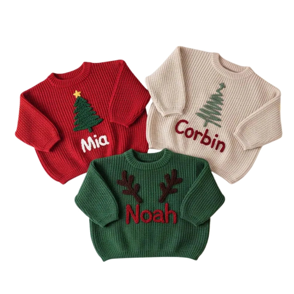 Personalized Christmas Baby Embroidered Knit Sweater, Custom Christmas Baby Sweatshirt BB0765