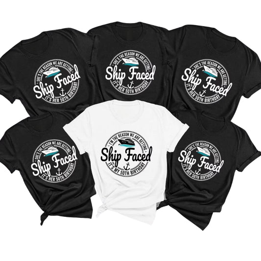 Ship Faced I'm The Reason We Are Getting It's My 50th Birthday Matching Family T Shirts, Funny 50th Birthday Cruise Matching Shirts For Family ET0384