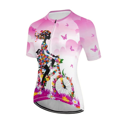 Floral Bicycle Women's Cycling Short Sleeve Jersey, Floral Cycling Jersey For Women CE0022