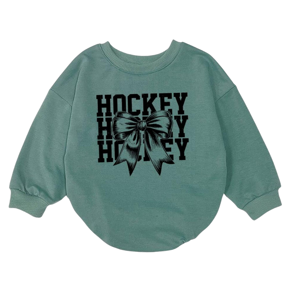 Coquette Bow  Hockey Baby Romper Sweatshirt, Baby Hockey Romper Sweatshirt BB0156