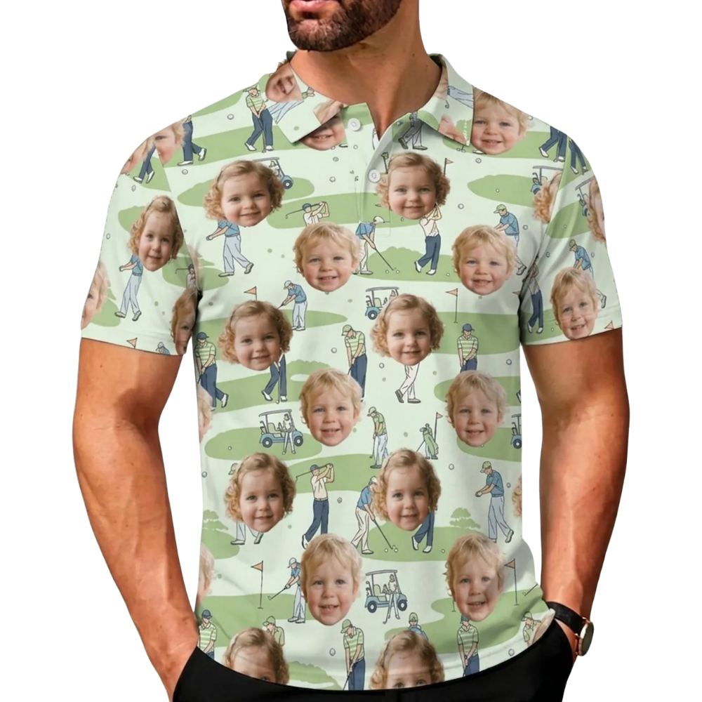 Custom Kid Photo Dad Golf Polo Shirt, Custom Father's Day Golf Shirt For Dad With Photo GE0521