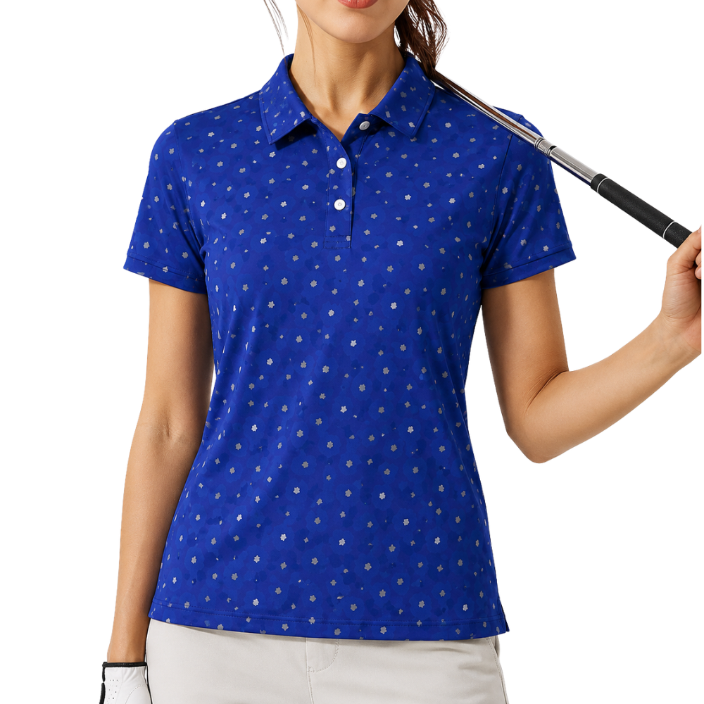 Matching Micro Flower Blue Couple Golf Polo Shirt, Floral Men And Women Matching Golf Shirts GE0480
