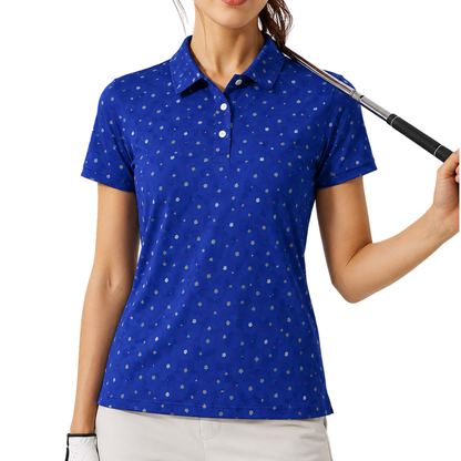 Matching Micro Flower Blue Couple Golf Polo Shirt, Floral Men And Women Matching Golf Shirts GE0480
