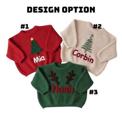 Personalized Christmas Baby Embroidered Knit Sweater, Custom Christmas Baby Sweatshirt BB0765
