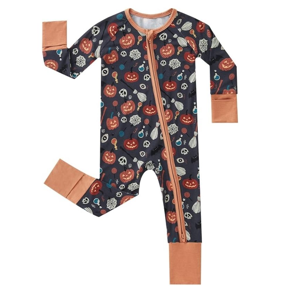 Pumpkin Ghost Baby Romper With Convertible Zippy, Halloween Convertible Romper For Baby BB0398