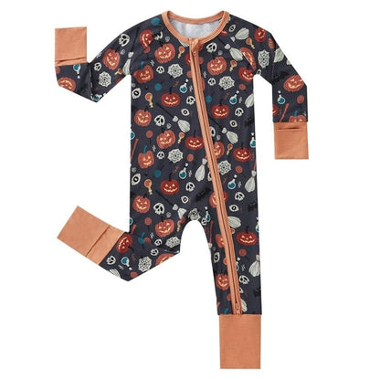 Pumpkin Ghost Baby Romper With Convertible Zippy, Halloween Convertible Romper For Baby BB0398