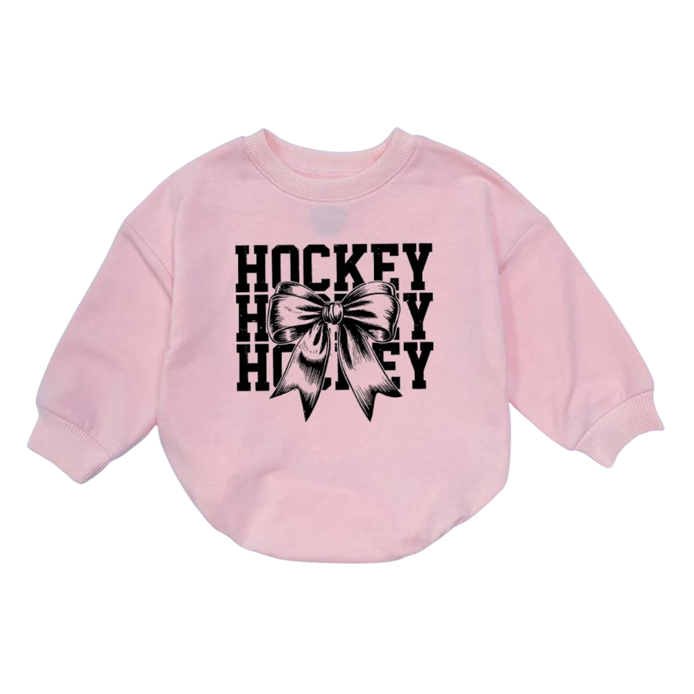 Coquette Bow  Hockey Baby Romper Sweatshirt, Baby Hockey Romper Sweatshirt BB0156