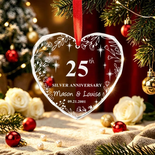 25th Silver Anniversary Custom Couple Name Glass Ornament, Custom 25 Years Wedding Anniversary Ornament WD0291
