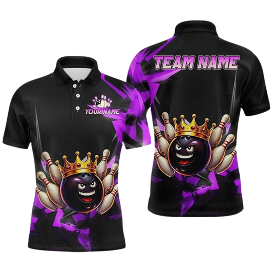 King Ball Custom Team Black Purple Bowling Polo Shirt For Men, Custom Bowling Shirts BZ0543