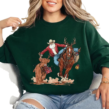 Western Cowboy Santa Christmas Sweatshirt, Western Xmas Sweatshirt 2D0686