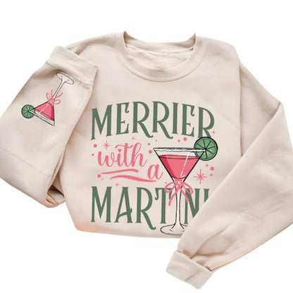 Merrier with a Martini Sweatshirt, Christmas Martini Lover Sweatshirt 2D0353