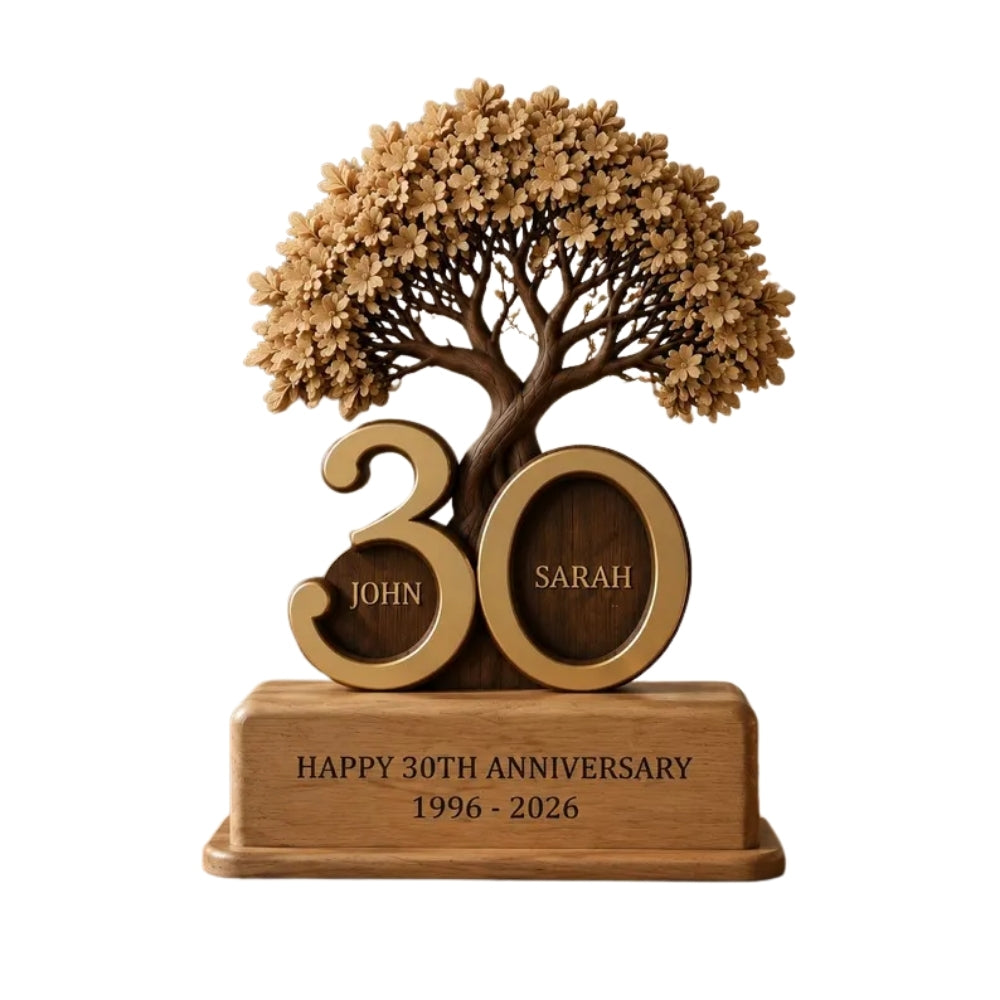 30th Wedding Anniversary Custom Tree Wooden Block With Couple Name, Custom Pearl Wedding Anniversary Plaque Wooden WD0790